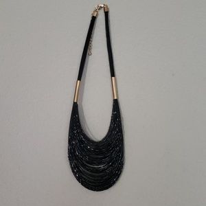 Black beaded bib necklace